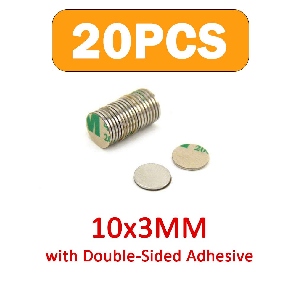 10 x 3 mm starke Magnete, 20 Stück starke Magnete, robuste Neodym-Scheibenmagnete mit doppelseitigem Kleber für Büromagnete: WHITE