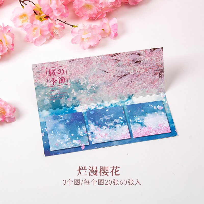 COO NOTE 60 Pages Romantic cherry blossom notes Sticky Memo Pad School Stationery Supplies: F