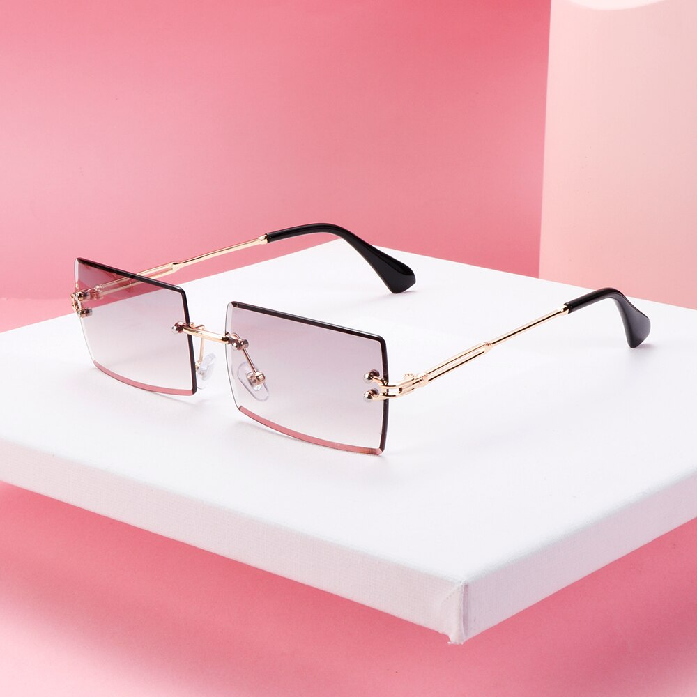 Rektangulære solbriller trendende kantløse firkantede solbriller til kvinder og mænd  uv400 nuancer sommerbriller