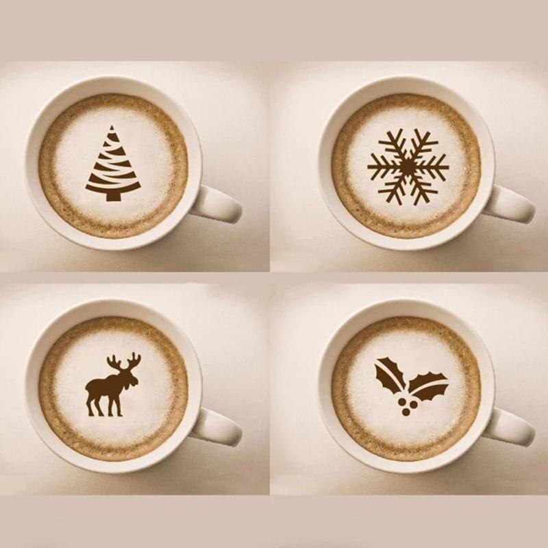 8 stk /2 poser tegneserie mønster cappuccino kaffe skum spray kaffe skabelon dekoration diy trykning forsyninger stencils barista m  w5 t 5