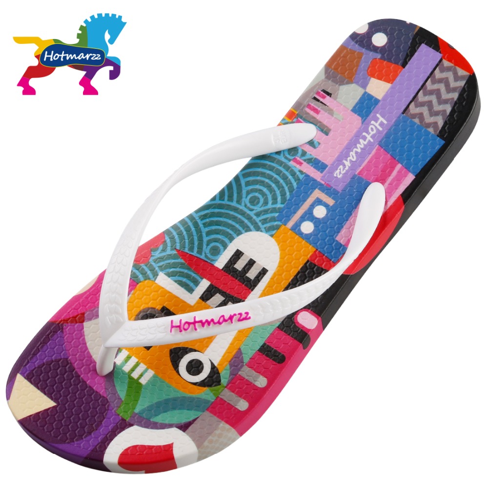 Hotmarzz Women Flip Flops Cartoon Graffiti Slippers Beach Sandals Summer Shoes Pool Shower Shoes