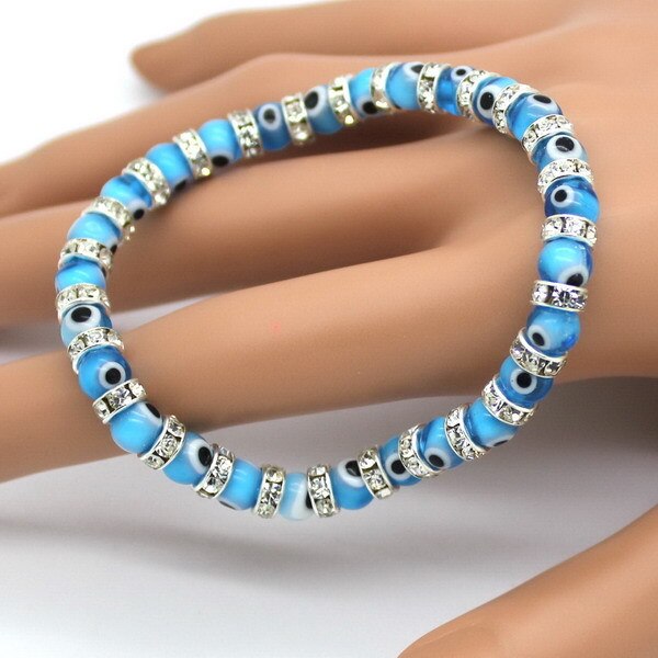 neue Jahr Bösen Augen Mini Strang Perlen Armbinde für Männer Frauen 6mm Klassische Mini Perlen Macrame Charme Armbinde Schmuck: hell Blau