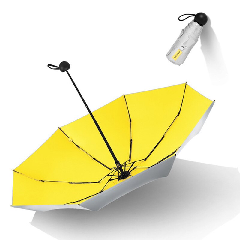 Mini parasol regn kvinder parasol anti uv mini strand paraply mand bærbar lomme folde paraply vindtæt sombrilla playa: Gul
