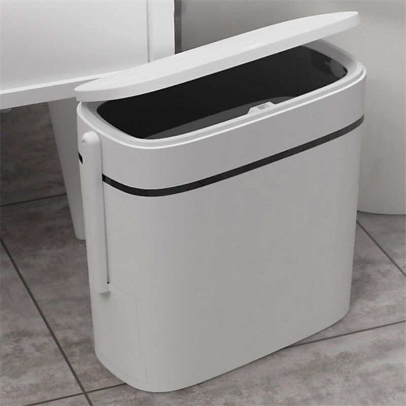 Narrow Bathroom Trash Can Set with Toilet Brush Plastic Dustbin Waste Bin Garbage Bucket Garbage Bag Holder Dispenser 2 in 1