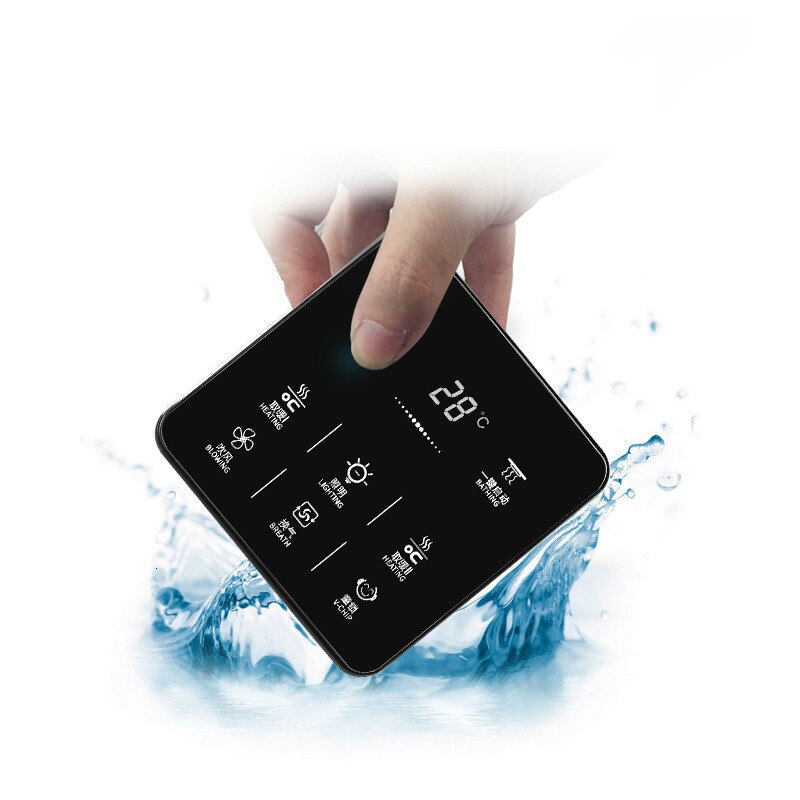 6 In 1 English menu Multifunction Smart Touch Yuba Switch Socket 6 Gang Bathroom Universal Waterproof Smart Touch Screen 86*86mm