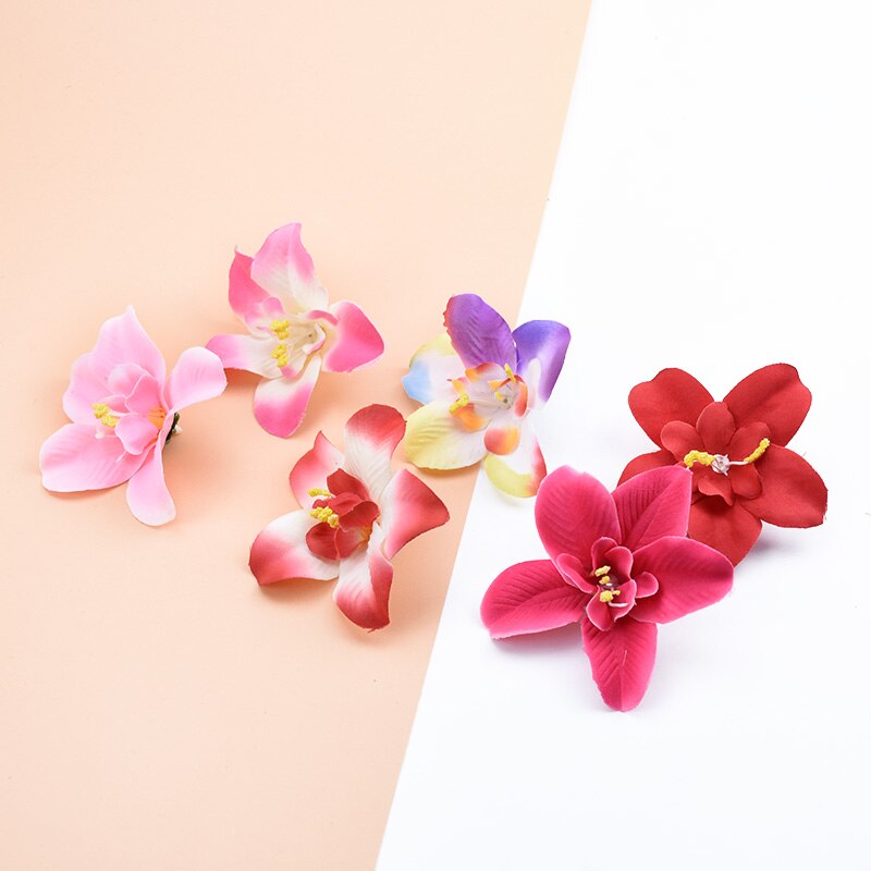 10 stk silke sommerfugl orkidé dekorative blomster kranse juleindretning til hjemmet bryllup håndlavet gør-det-selv boks kunstig blomst