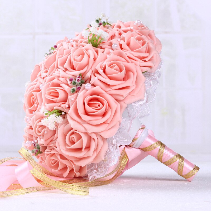 Bourgogne mariage Bouquet Rose/rouge/blanc/bordeaux mariée demoiselle d'honneur fleur artificielle fleur Rose Bouquet mariée: pink