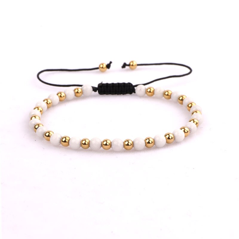 Beads Women Men Jewelry Small 4mm Gold Stainless Steel Beads DIY Letters Inspired Bracelet Women Men: White stone