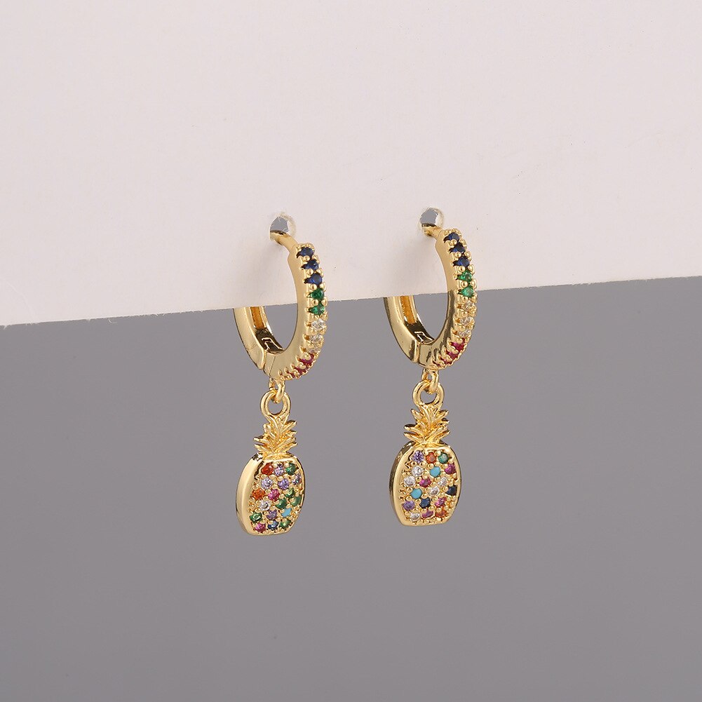 1 Paar Gouden Kleur Mini Ananas Fruit Oorbel Bohemian Regenboog Zirkoon Piercing Sieraden Voorkomen Allergie Accessoires: Default Title