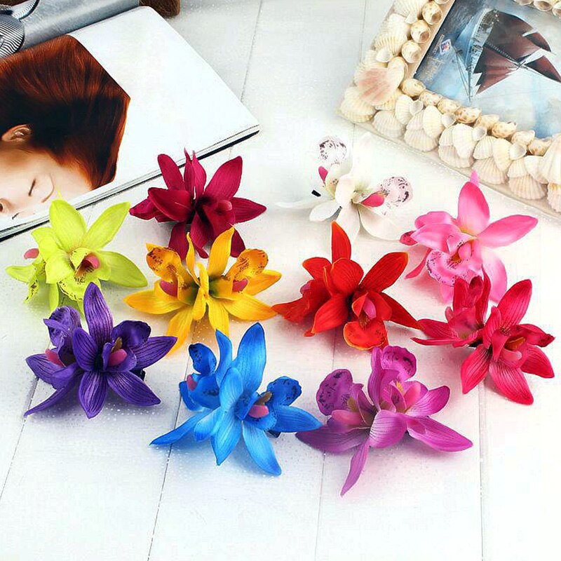 Pinzas para el pelo con flores de orquídeas hawaianas, pasador Multicolor para novia, flor Tropical para playa, boda, , horquilla, accesorio