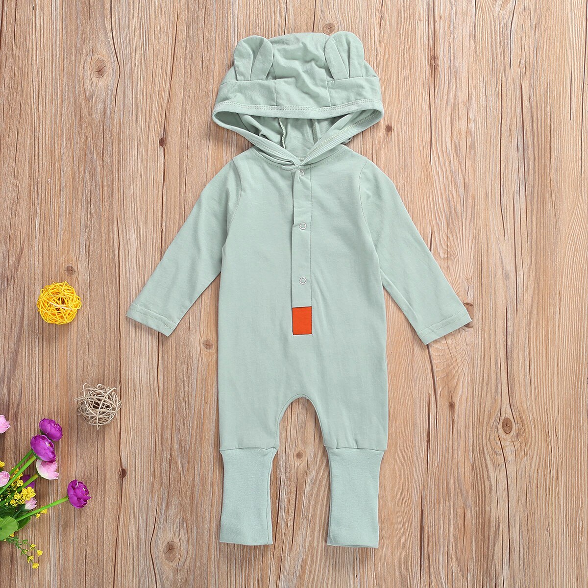 Leuke Baby Baby Lange Mouw Jumpsuit Herfst Mode Effen Kleur Single-Breasted Hooded Een Stuk Lange Cozy Ademende Kleding