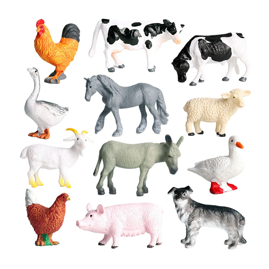 Simulation 12 Pieces Farm Animasl Model Set Cow Duck Goose Educational Toys
