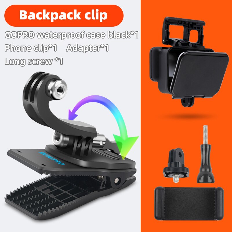 JINSERTA, Clip para mochila de rotación de 360 grados para GoPro Hero 7 6 5, pinza mochila para portátil para DJI OSMO ACTION, SJCAM, Xiaomi yi: Set6