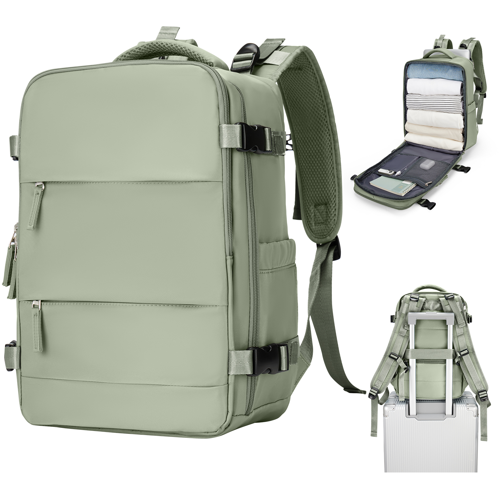 Reisrugzak Voor Dames Heren, 42X32X20, Rugzak Met Luchtvaartmaatschappij Goedgekeurd, Waterdichte Casual Laptop Rugzak Voor Universiteitszaken: green
