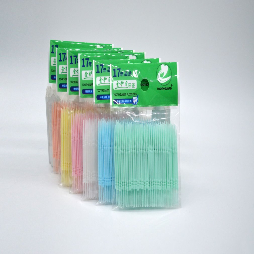 200PCS Disposable Double Head Plastic Tooth Floss Hygiene Dental Floss Interdental Toothpick Healthy for Teeth Cleaning freeship
