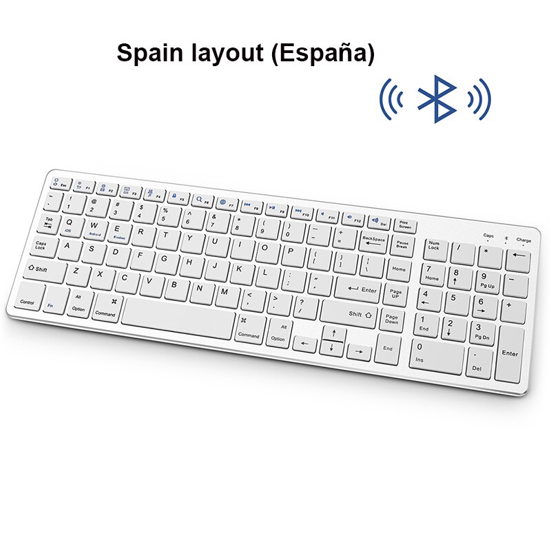 Jelly Comb-teclado inalámbrico Bluetooth delgado para tableta, portátil, Smartphone, iPad, teclado inalámbrico recargable con tecla numérica: White Spain layout