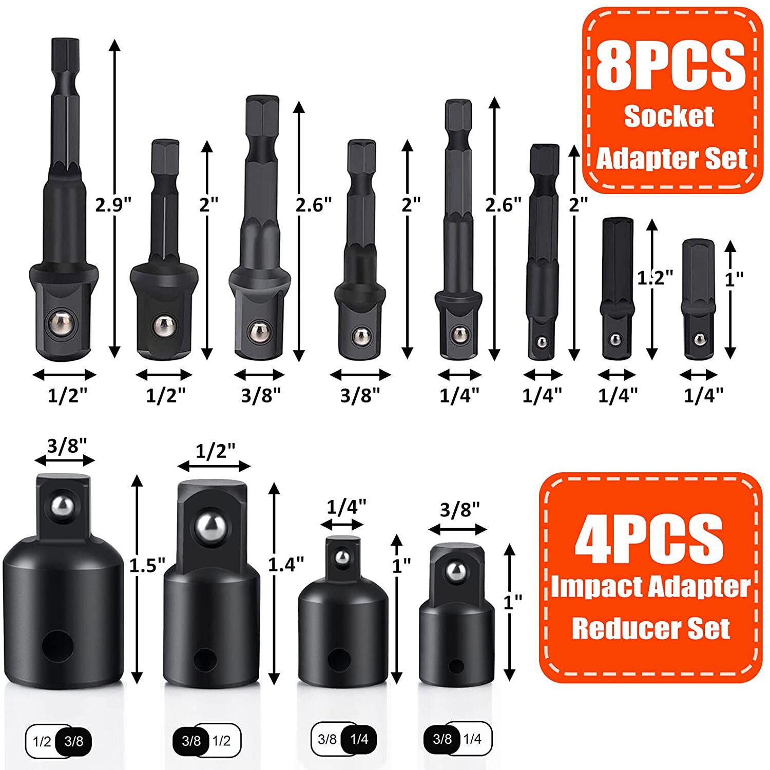 Drill Socket Adapter Converter For Impact Driver 105° Right Angle Drill Attachment Bit Impact Socket Adapter and Reducer Set