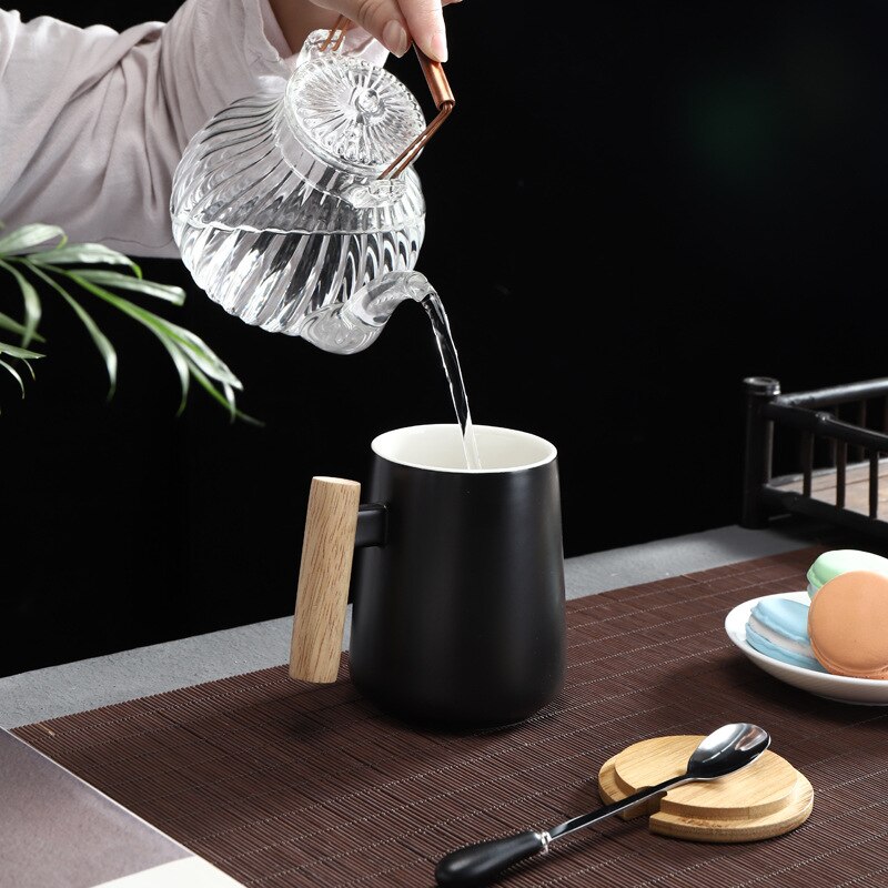 Creatieve Keramische Mok Houten Handvat Koffie Tumbler Cups Tazas De Ceramica Creativas Geurende Thee Melk Sap Cafe Tuimelaars Mokken