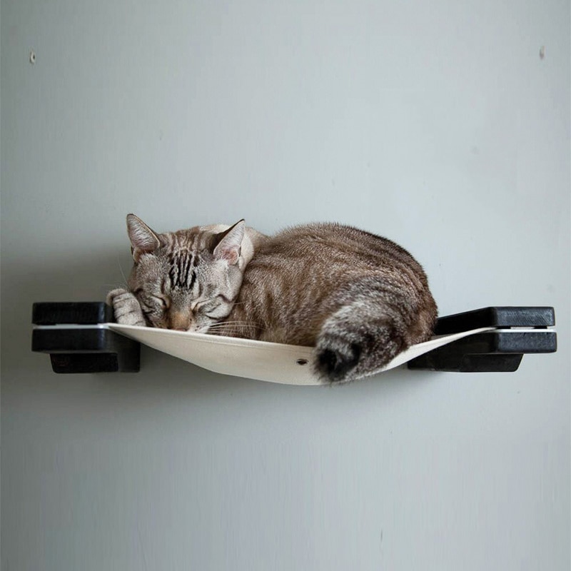 Cama hamaca de gato montada en pared, marco de escalada de madera acogedor, torre de juguete con plataforma para gato, pared, cama de gatito, árbol de gato, muebles para mascotas