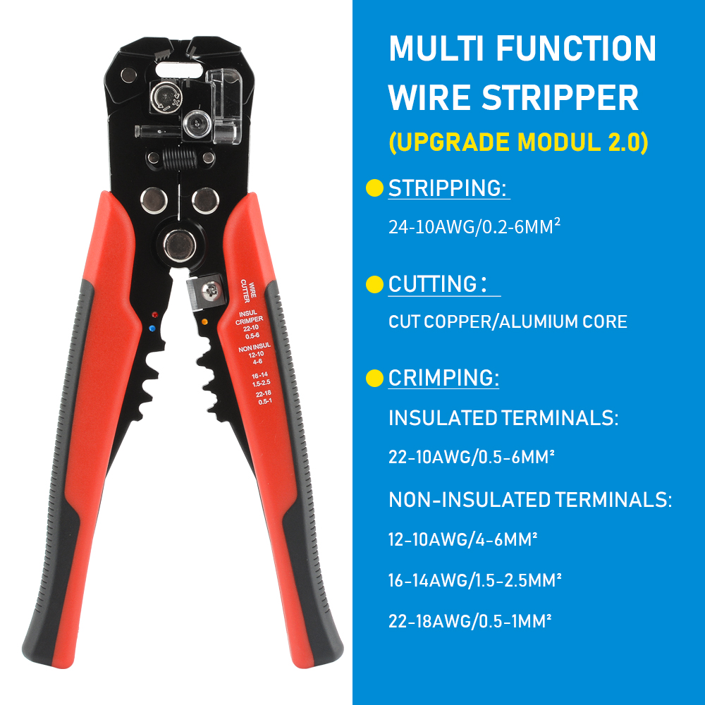 Electrician Wire Tool Cable Wire Stripper Cutter Crimper Automatic Crimping Stripping Plier: grey