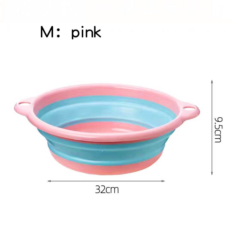 Folding Basin Kitchen Camping Travel Supplies Portable Washbasin Collapsible Plastic Laundry Tub Bathroom Palangana with Handle: pink M