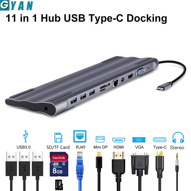 USB C HUB Aluminum TYPE C TO to HDMI Card Reader RJ45 PD for Charger Audio MacBook support expand mode usb c hub