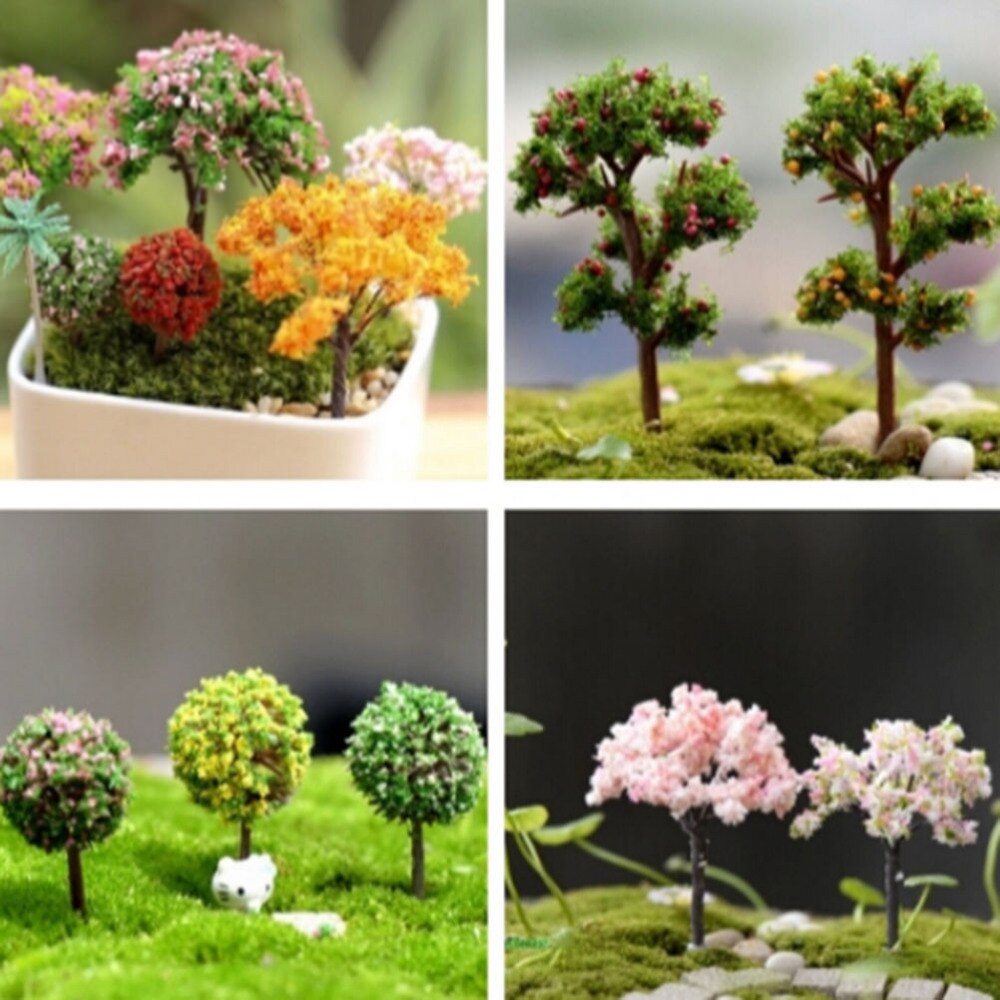 Plastic Ambachten Kawaii Bomen Voor Miniatuur Tuin Ornament Dollhouse Plant Pot Diy Ambacht Woondecoratie Accessoires