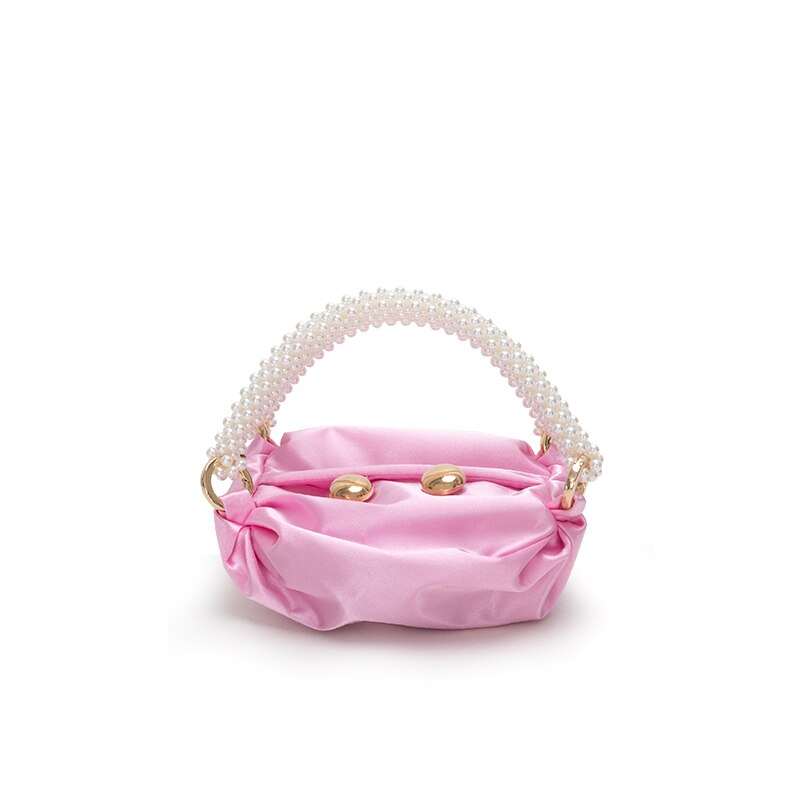 Toyoosky kvinder spandpose silke håndtasker damer solid dumpling taske perler perle top-håndtag poser vintage baguette form tote poser: Lyserød