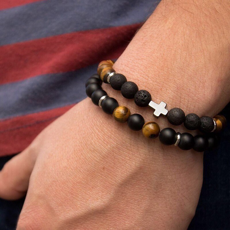 2020 gorący modny mężczyzna bransoletka lew urok Handmade Strand kamień bransoletka z paciorkami dla mężczyzn biżuteria prezent Pulsera Hombre: 12