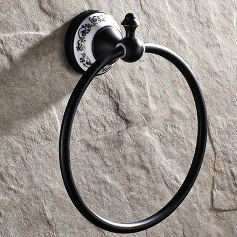 Noir huile frotté Bronze laiton mural salle de bain accessoires ensemble porte-serviettes savon porte-Robe crochet porte-papier hygiénique aset013: Towel Ring