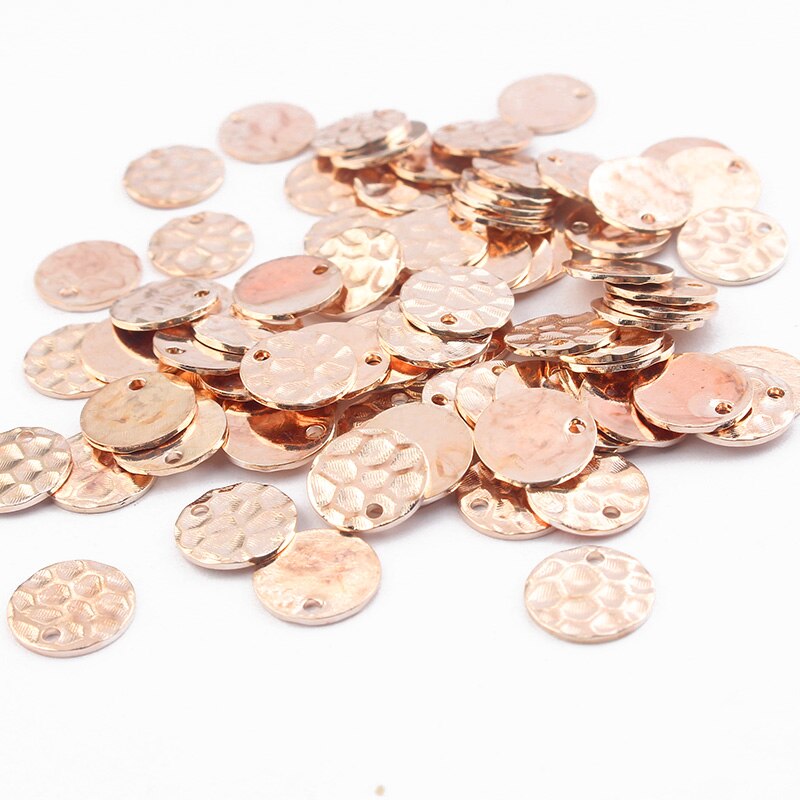 40pcs Raw Brass Gold/Rose Gold 10mm Round Hammered Charms Pendant For DIY Earrings Jewelry Findings Making: Rose Gold