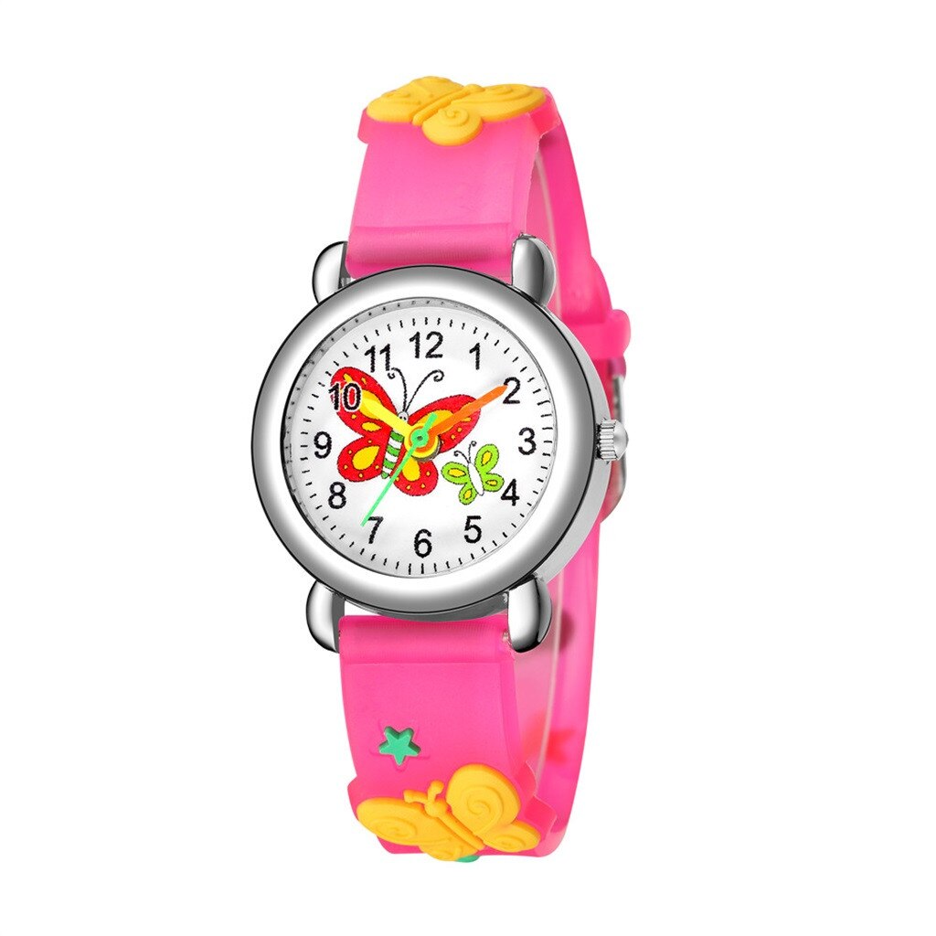 Cartoon Children Watch Cute butterfly Watches Girl Student waterproof leather Quartz Clock kids Quartz Analog Wrist Watch: B