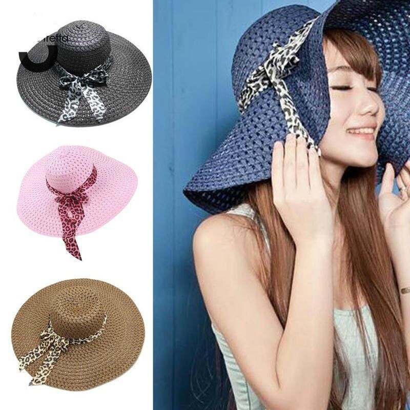 Sombrero de paja de ala ancha para mujer y niña, sombreros flexibles de playa, sombreros de paja plegables para el sol