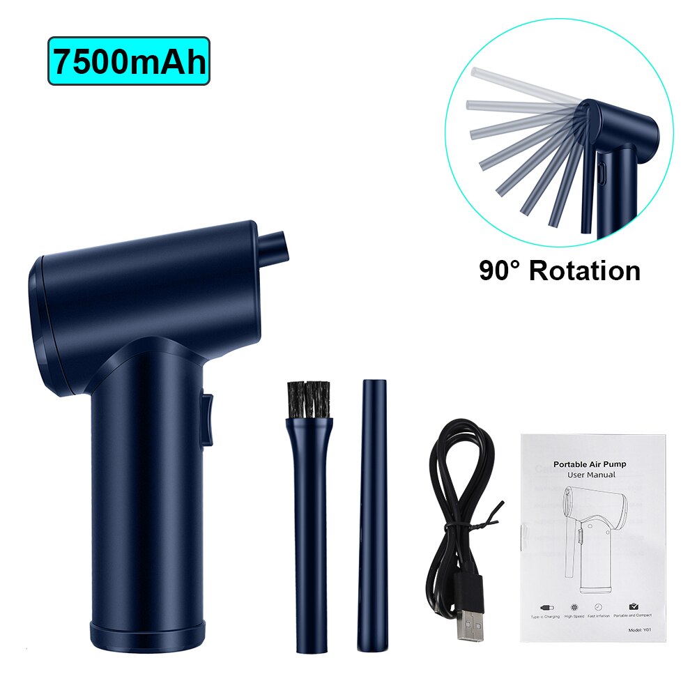 Electric Compressed Air Duster Canned Air Spray Blower Cleaner Duster for Computer Keyboard Sofa Electronics Cleaning Tool: 7500mAh Blue