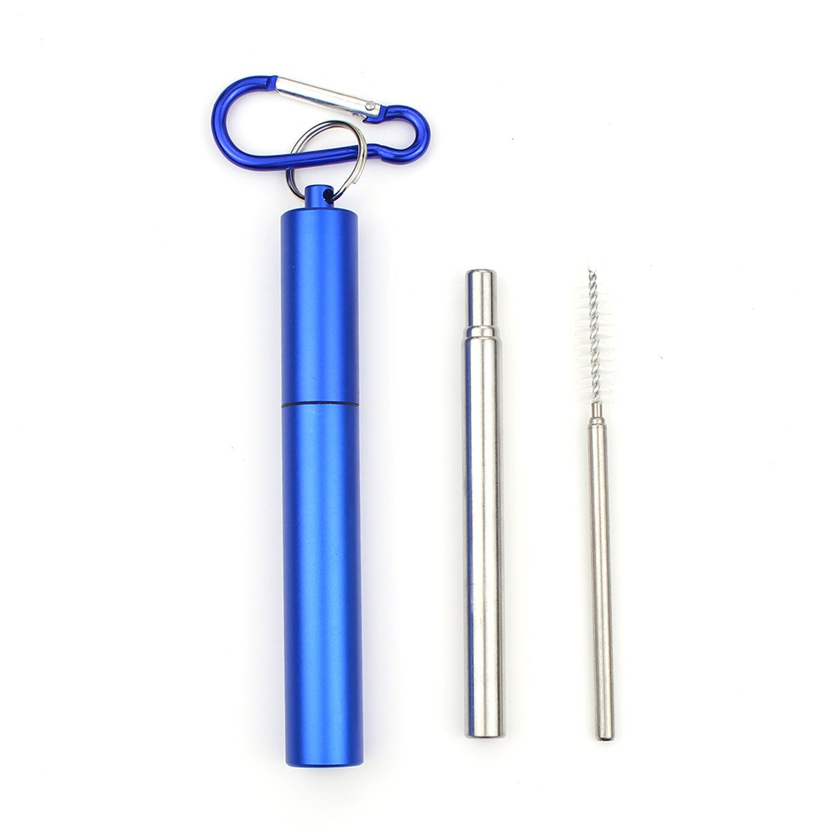 10Set Portable Stainless Steel Telescopic Drinking Straw For Travel Reusable Collapsible Metal Straw With Case And Brush: Blue Level