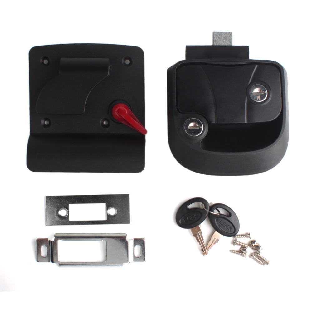 Camper Trailer RV Entry Door Caravan Lock Latch Handle Knob Deadbolt-Black Fit for Door Thickness 30-40mm