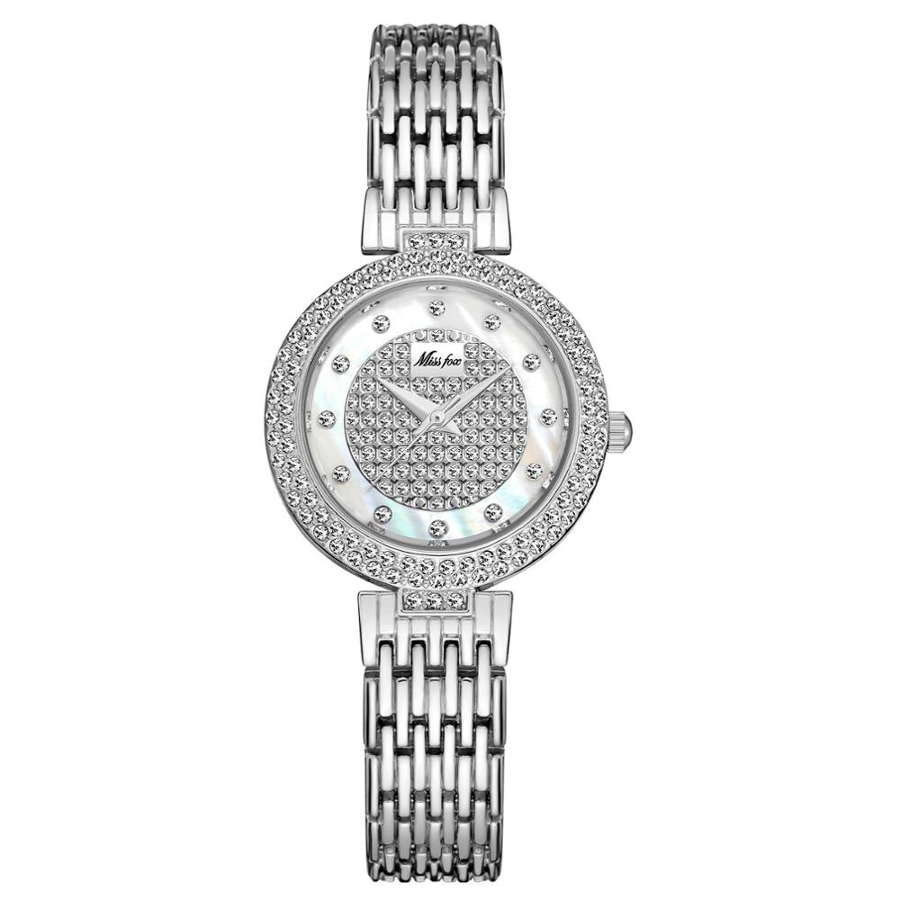 Missfox horloge dames bekende merken luxe zilveren dameshorloge armband waterdicht feesttopje voor dames: 2703- seconden