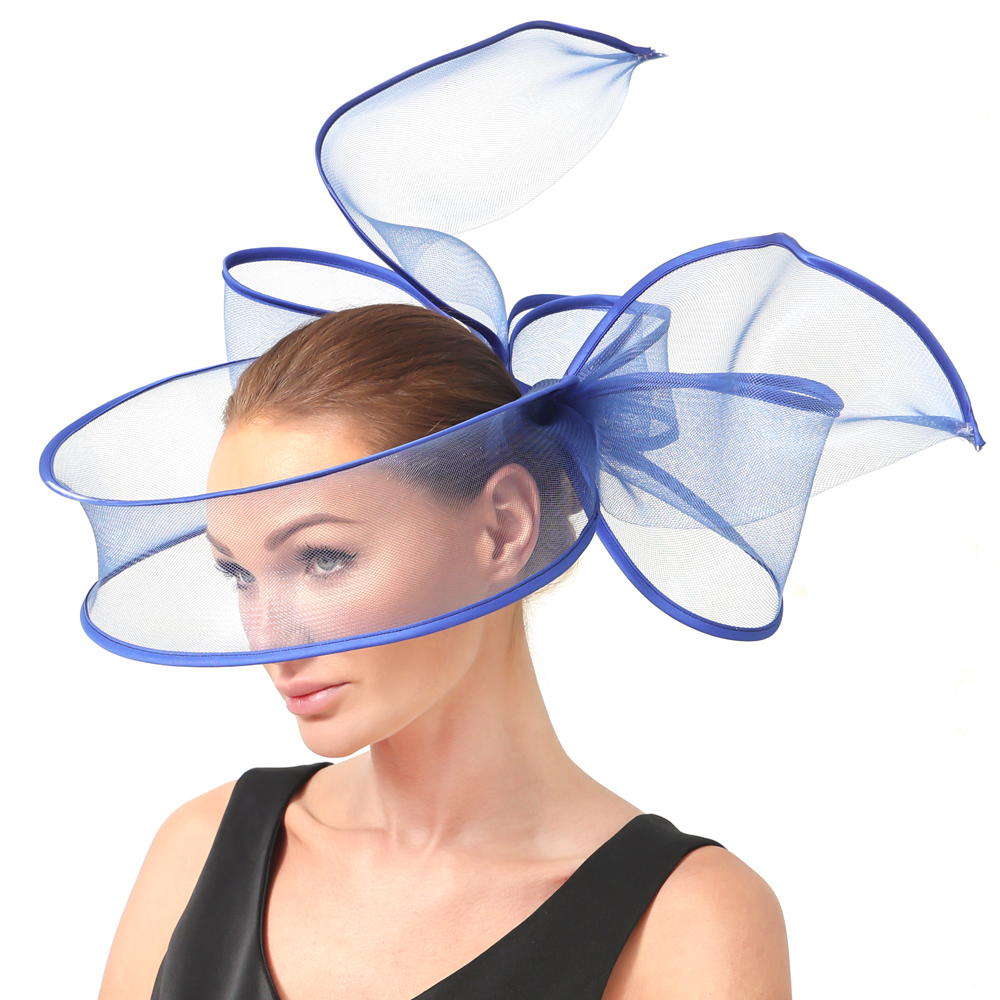 Big Fascinators Hat For Women Weddings Amazing Headwear With Bow For Party Kenducky Royal Asscot Pillbox Cap Hair Clip Bride: Blue