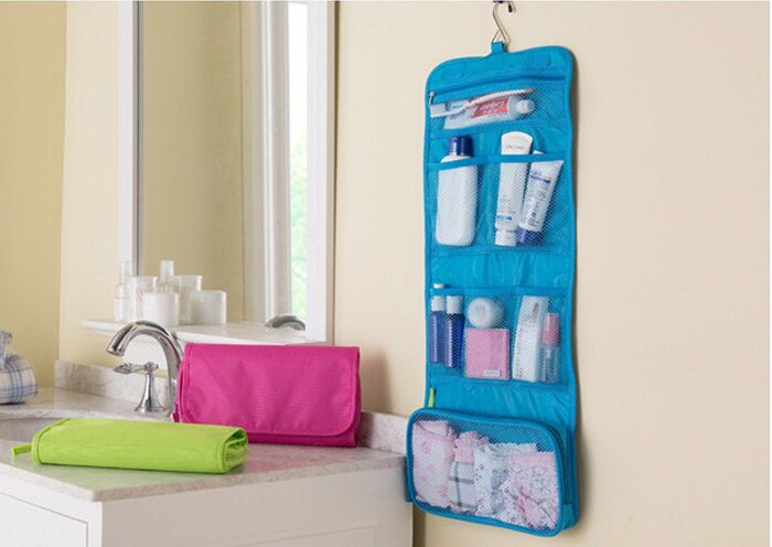 Portable Hanging Organizer Bag Foldable Cosmetic Makeup Case Storage Traveling Toiletry Bags Wash Bathroom Accessories RD840122: blue
