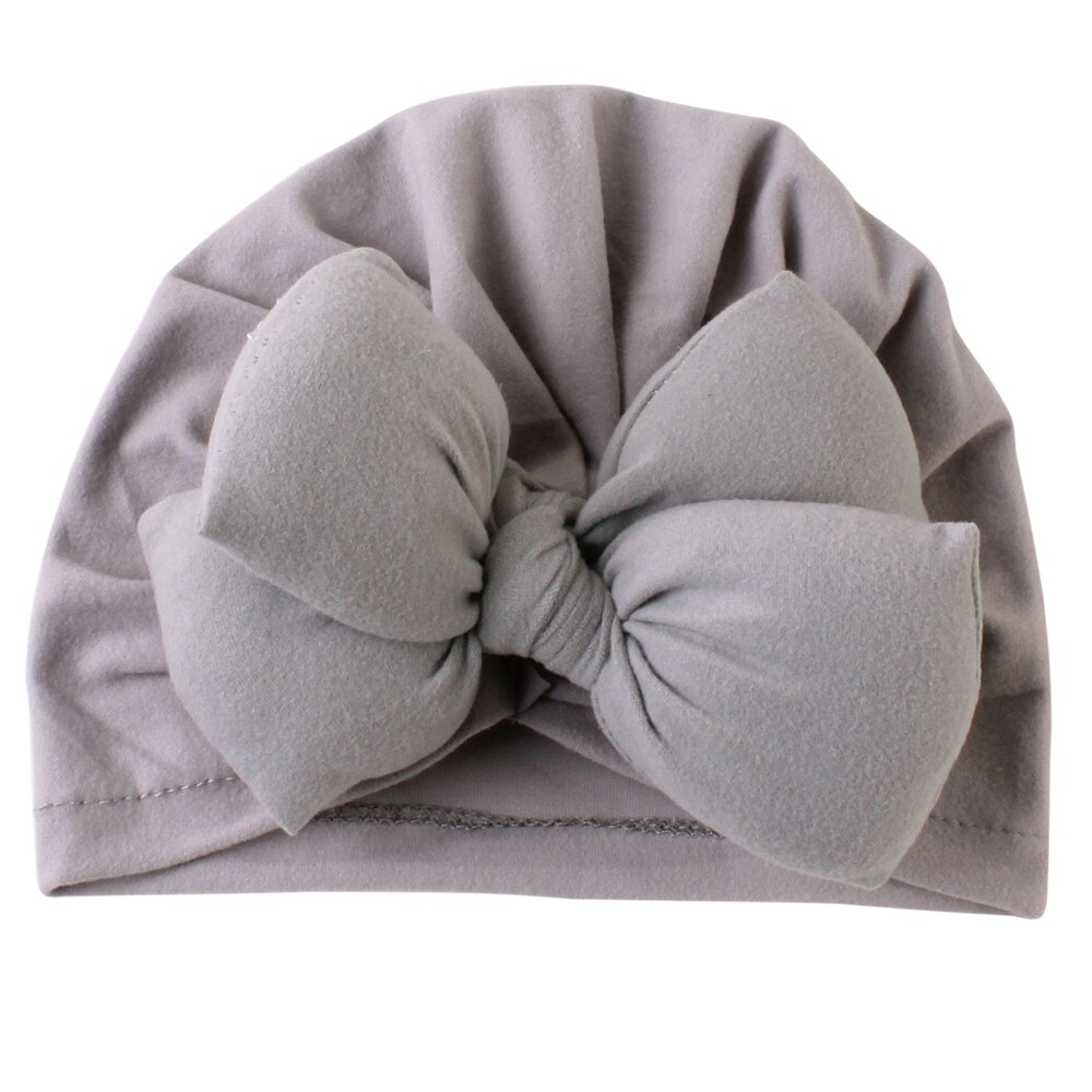 Babytillbehör söta nyfödda flickor barn turban mjuk siden rosett mössa linda huvudbonad pannband: Grå