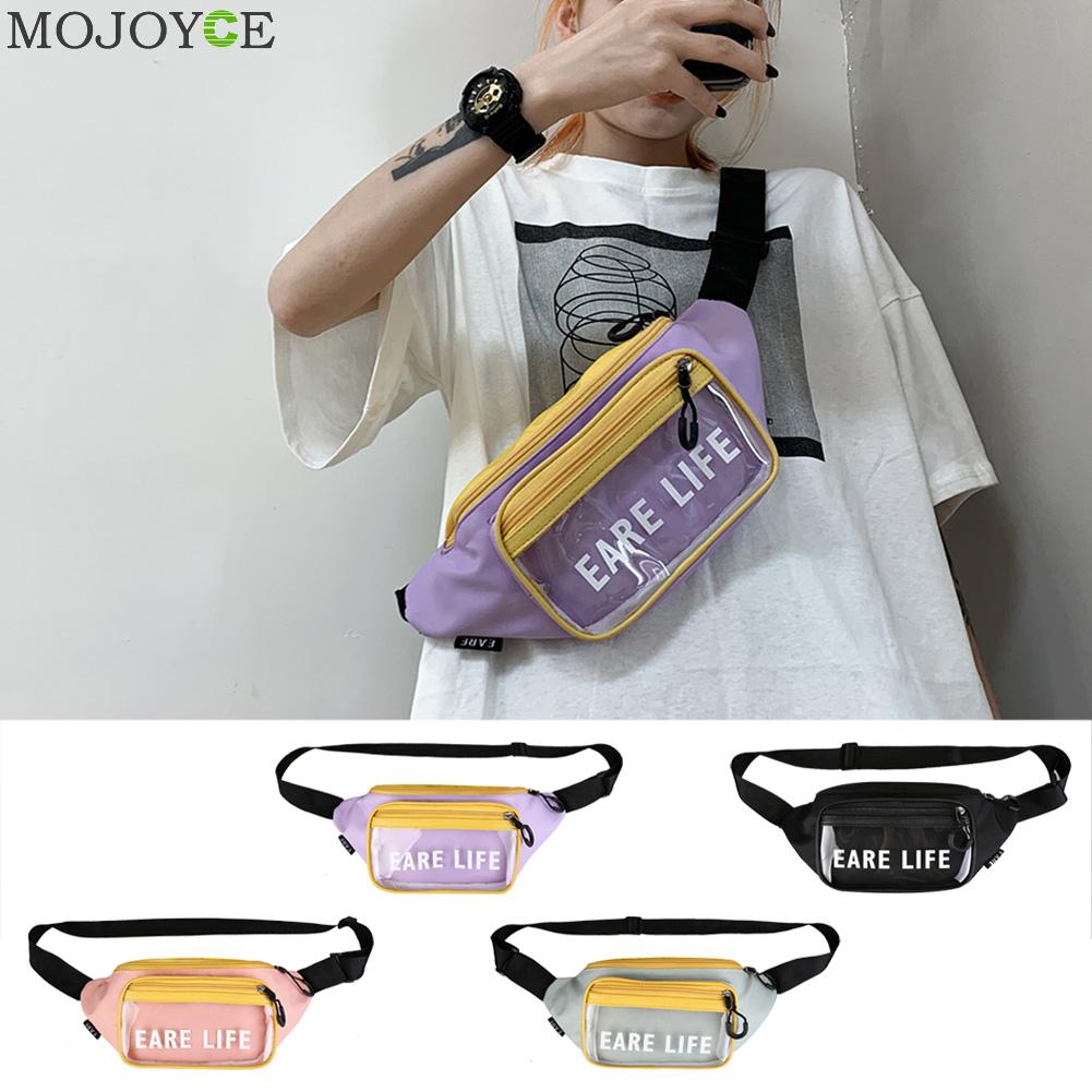 Pvc transparante heuptas voor dames, klassieke textuur, chique vrijetijdstas, nylon splitsen, rits, borst-schoudertas