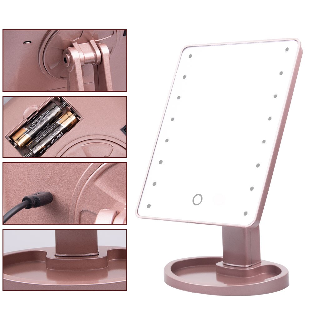 Tabletop Makeup Mirror With 16 LED Light Rechargeable Wireless 10 Times Magnified Touch Screen Lamp Cosmetic Mirror