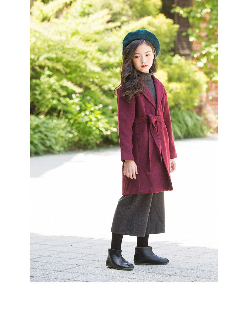 Manteau d'automne pour filles, manteau en tissu de laine, en laine de mouton, vêtements pour enfants de 7 à 15 ans,