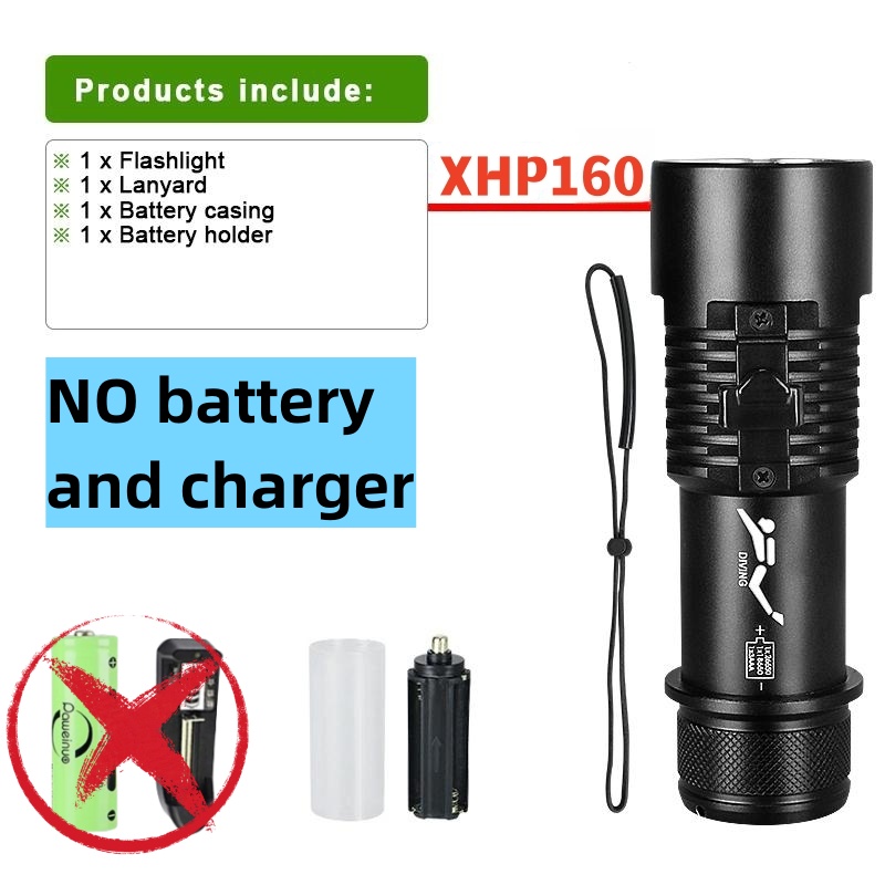 10000LM XHP160 LED High Power Duikzaklamp IPX8 Professionele Duikzaklamp 5000mAh Onderwater Lantaarn Scuba Waterdichte Lamp: RGB