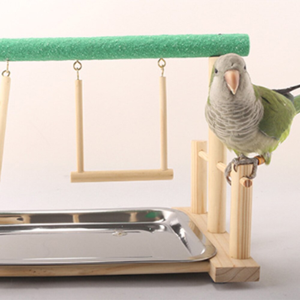 Pine Wood Play Stand Pet Bird Frame Station Parrots Playground Gym Training Stand With Tray For Play Exercise Increase Fun