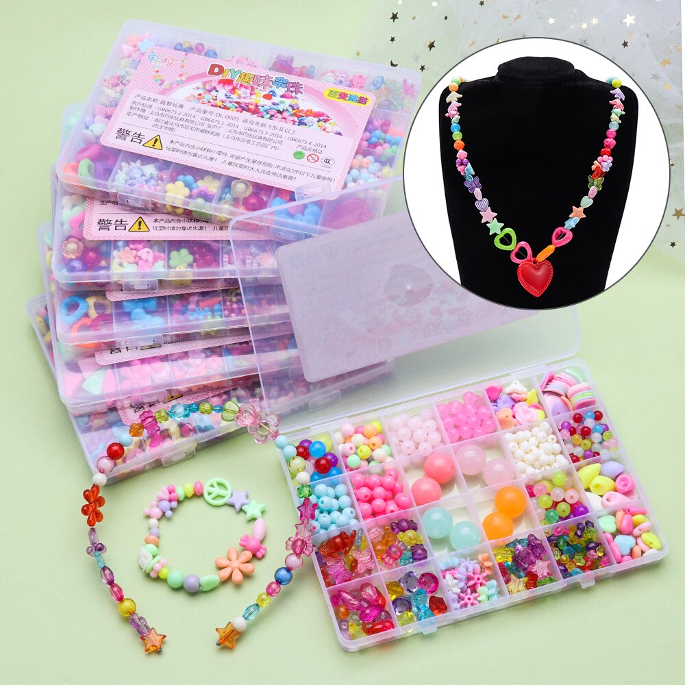 Børn gør det selv perler legetøj armbånd håndlavet gør det selv halskæde kunst håndværk piger prinsesse smykker håndværk sæt æske børn fødselsdag