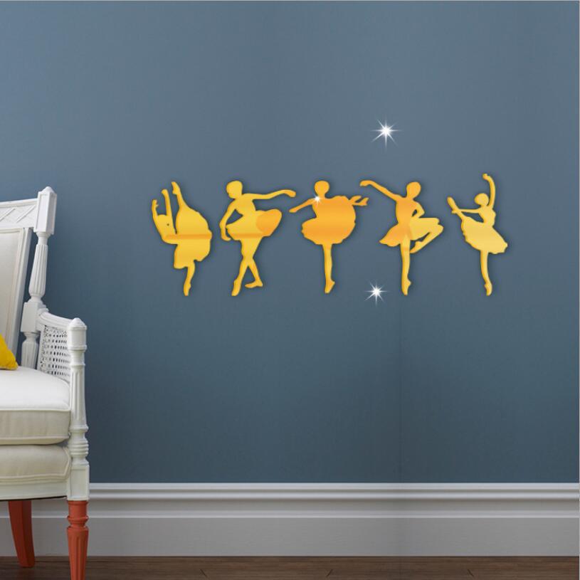 Classical Ballet Dancer Acrylic Carved Mirror Stickers Dance Room Training Class Classroom Decoration Wall Stickers Wall Decorat: Gold