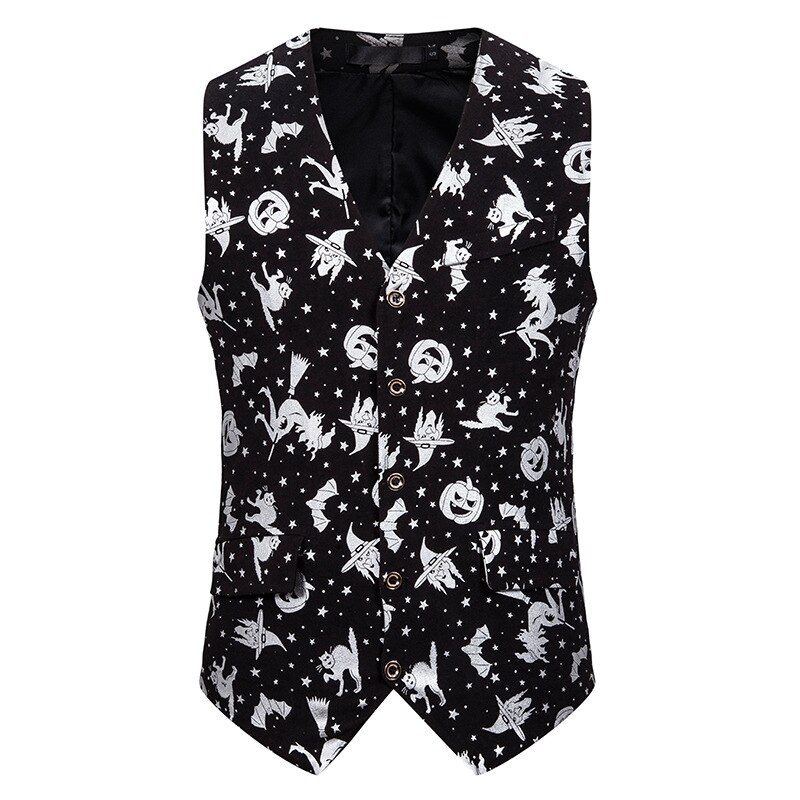 Goud Pompoen Print Halloween Vest Mannen Brand Single Breasted V-hals Vest Mannen Party Tuxedo Vesten Chalecos Para Hombre