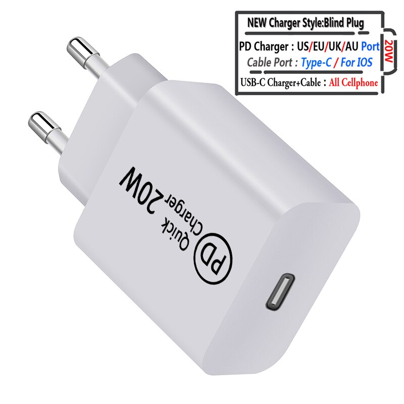 Adaptador de cargador USB tipo C, carga rápida de teléfono, PD, 20W, para iPhone 12, 11 Pro Max, X, Xs, Xr, 7, AirPods, iPad, Huawei, Xiaomi, Samsung