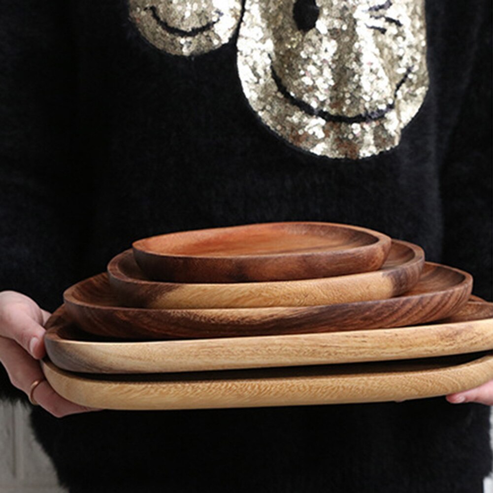 Hout Acacia Hout Servies Onregelmatige Ovale Massief Houten Fruitschaal Fruitschaal Schotel Thee Dienblad Dessert Diner Plaat Bestek